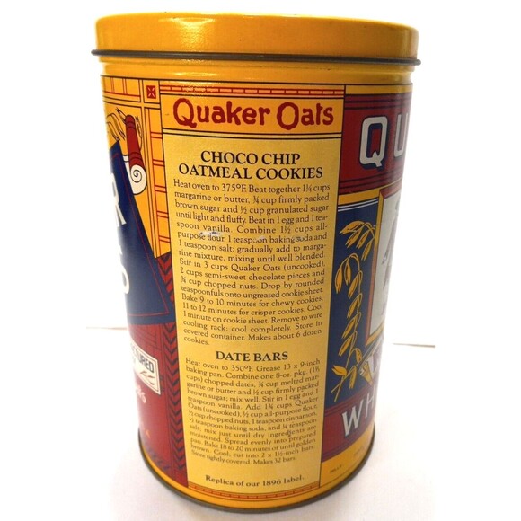 1984 Quaker Rolled White Oats Collectible Tin Canister Vintage 8 inches Tall - Picture 4 of 8